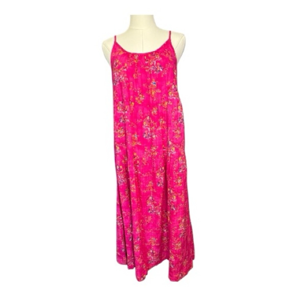 🆕 NWOT women’s hot pink multicolor floral tiered maxi dress | pockets | size S - Picture 1 of 9
